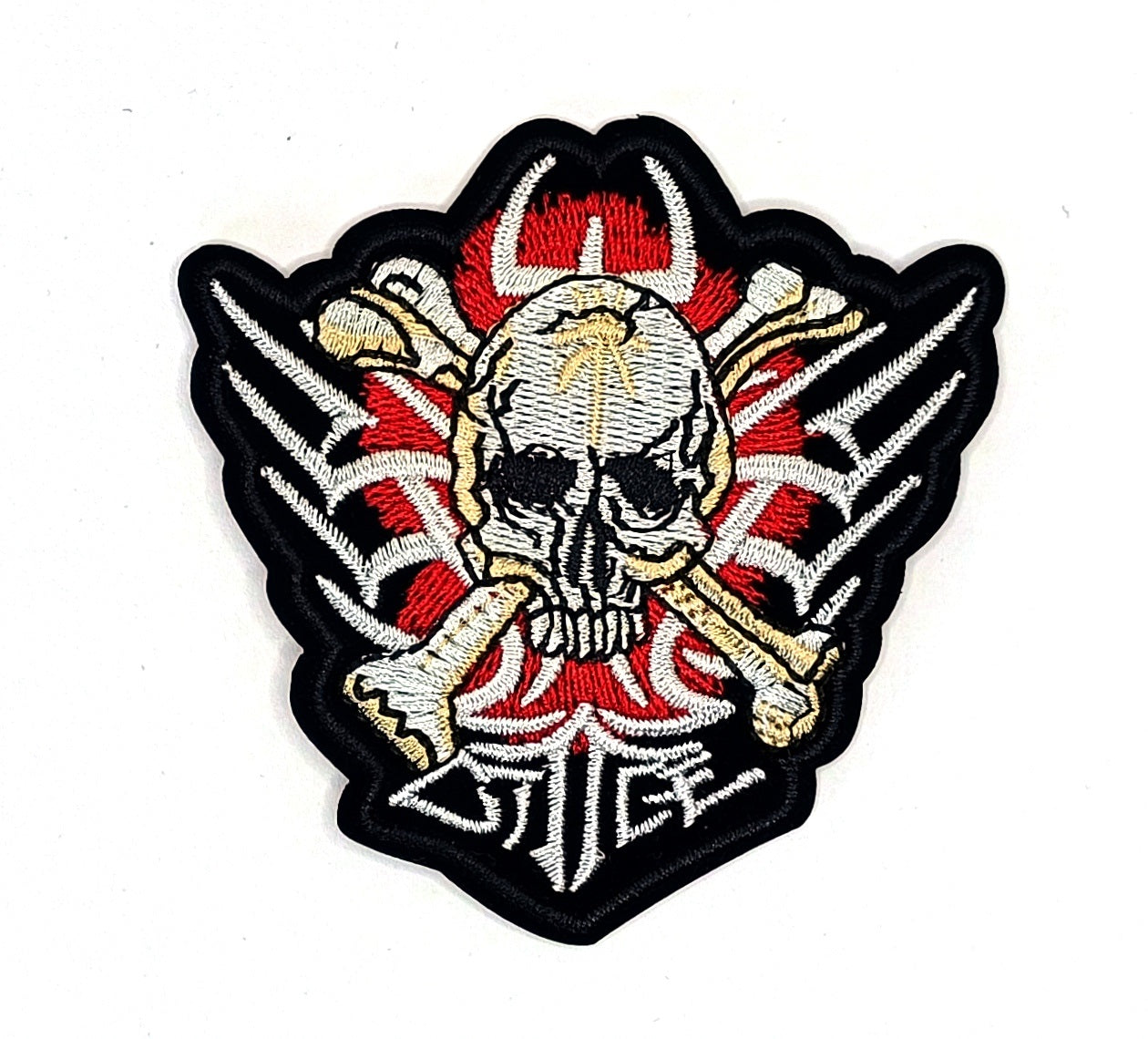 Tribal Shield Skull - Embroidered patch with skull and bones, 10x9 cm