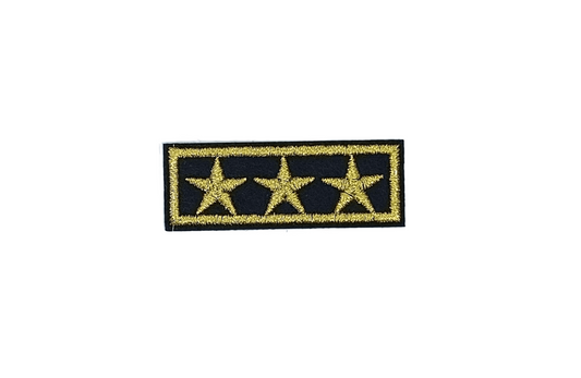 Military patch with 3 gold stars – black background, velcro back, 6x2 cm